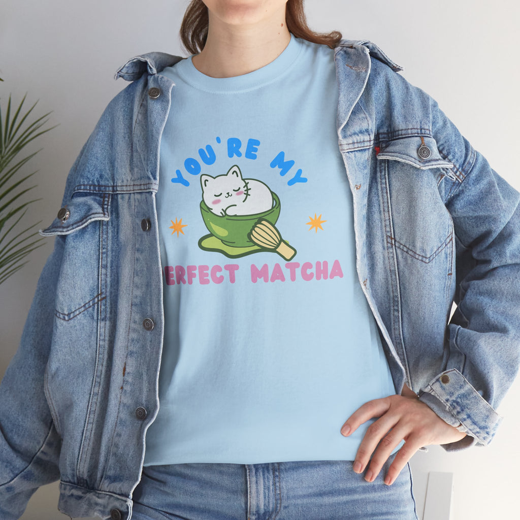 Cat Matcha Tee, Cute Matcha T-shirt, Cat Lover Gift, Unisex Tee, Heavy Cotton Tee, Perfect Matcha Shirt