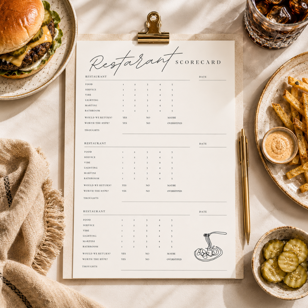 Restaurant Scorecard Printable – Fine Dining Review Tracker (Digital Download PDF)