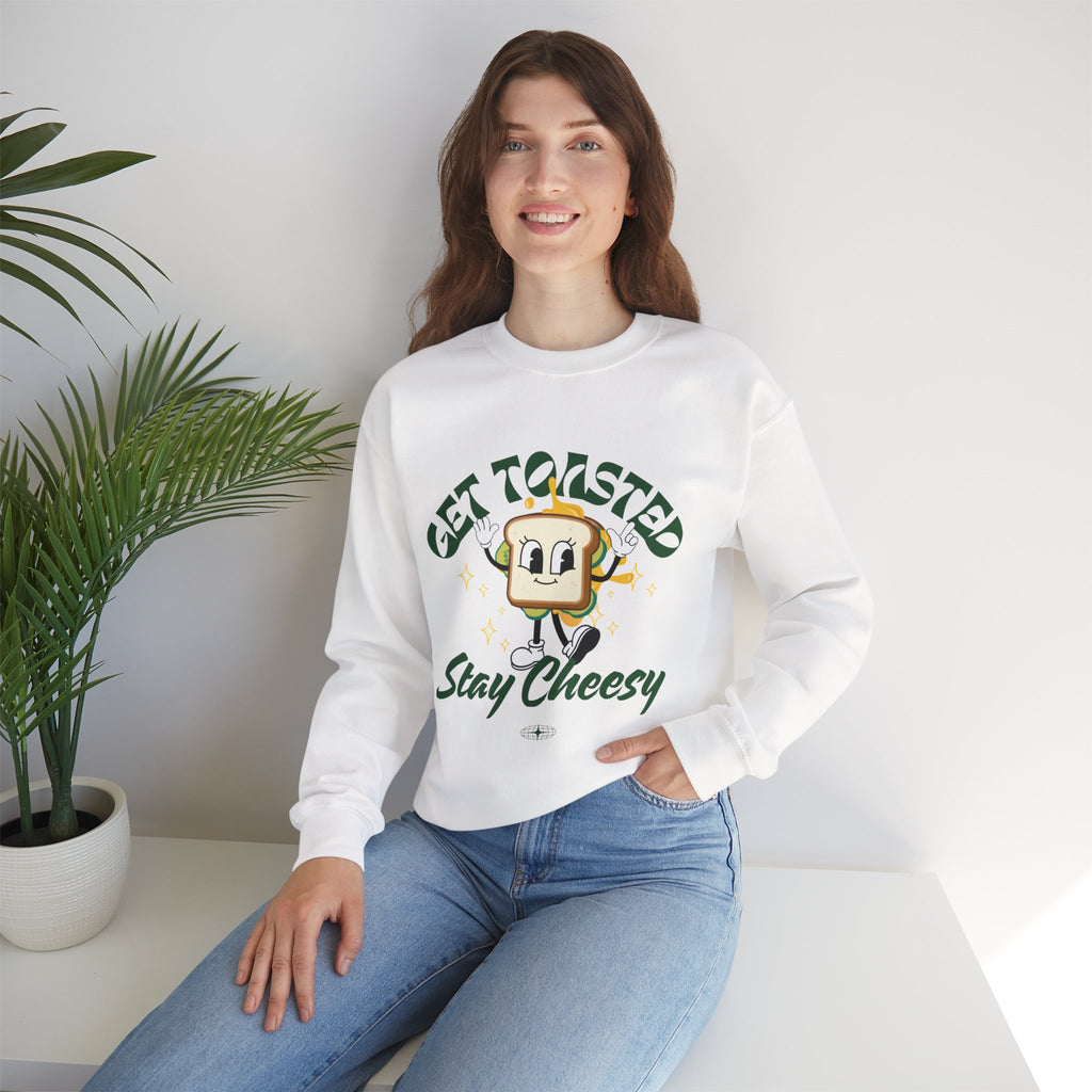 Get Toasted Stay Cheesy Sweatshirt, Cozy Graphic Crewneck, Cute Foodie Apparel, Funny Gift, Unisex Casual Wear