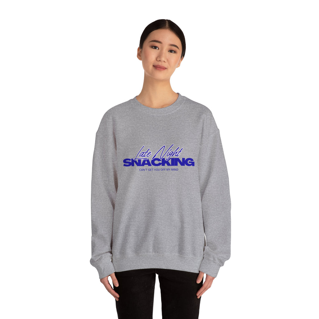Late Night Snacking Retro Script Neon Blue Sweatshirt | Music Lyrics Snacks