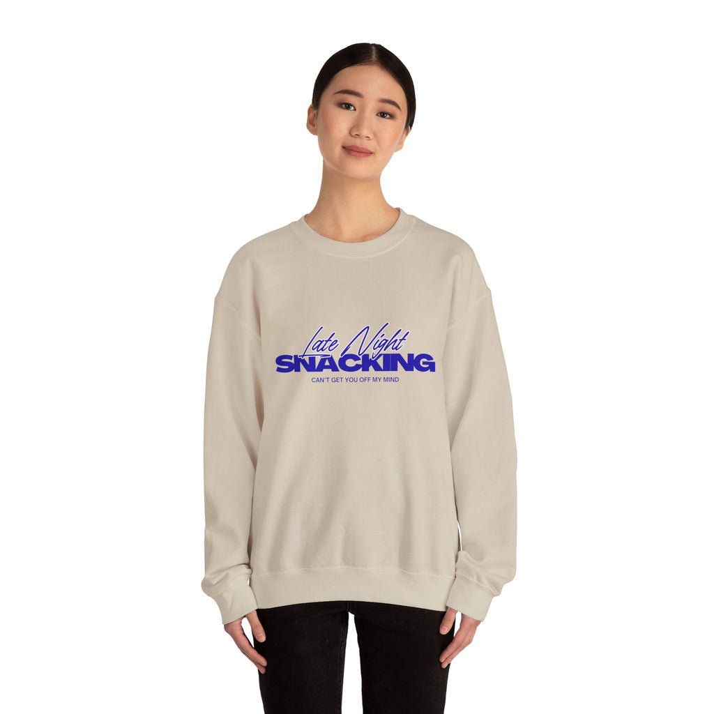 Late Night Snacking Retro Script Neon Blue Sweatshirt | Music Lyrics Snacks