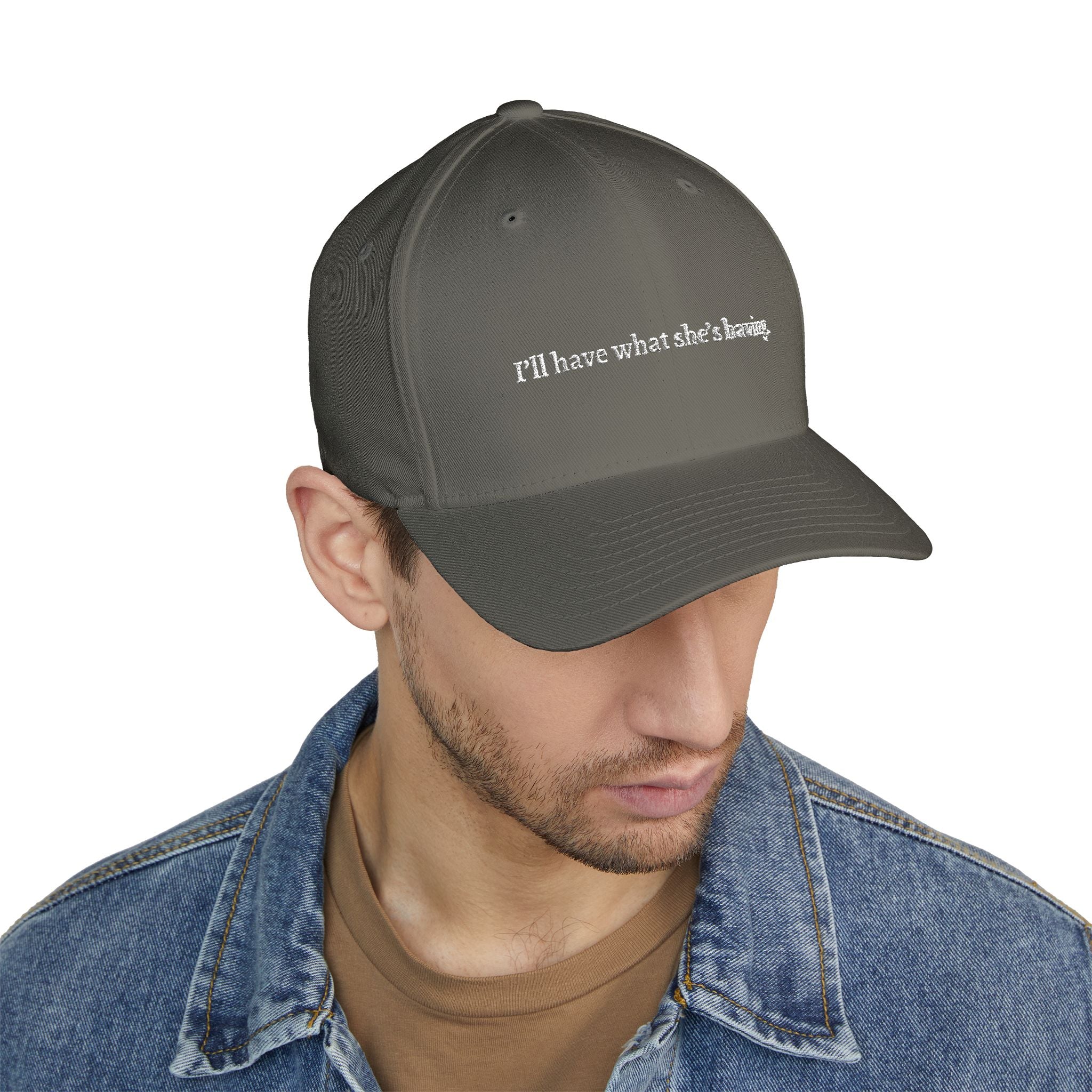 i'd have what she's having Embroidered Cap | Script Text Baseball Hat