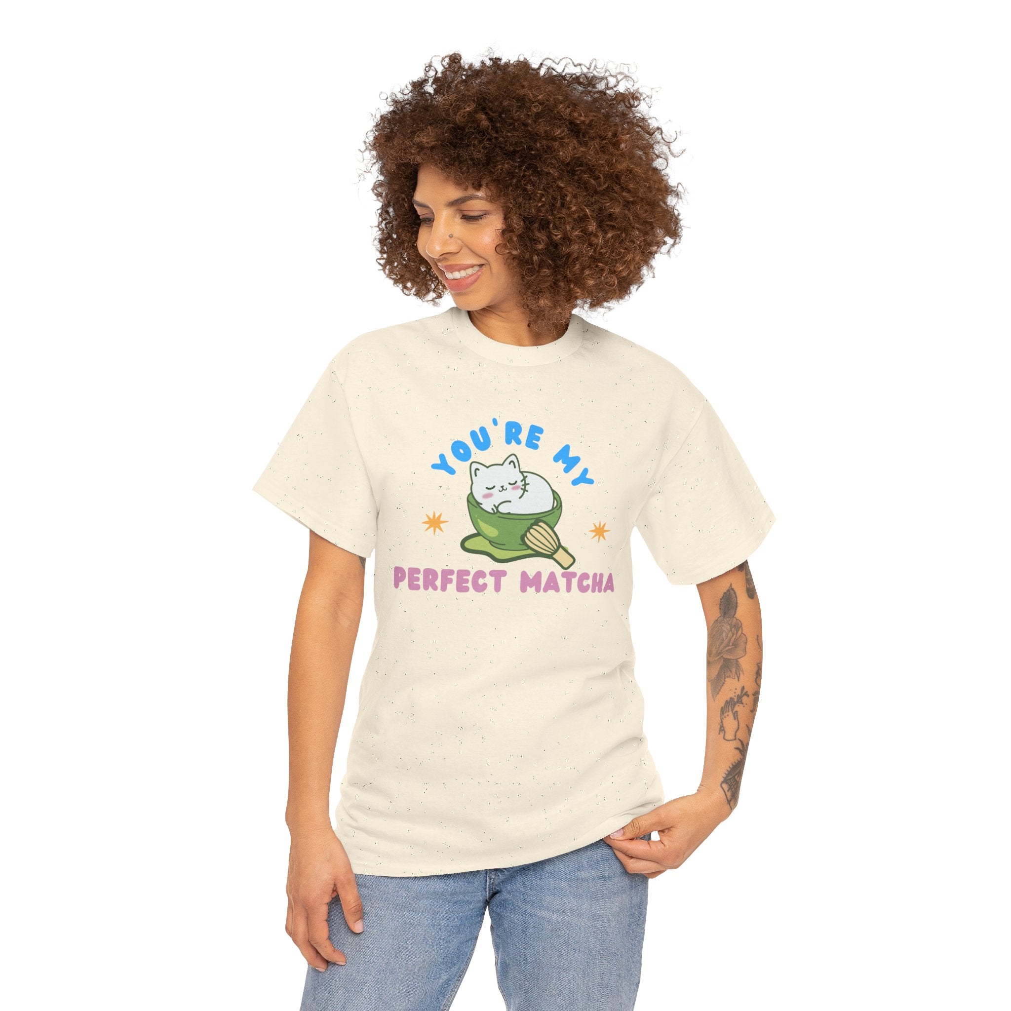 Cat Matcha Tee, Cute Matcha T-shirt, Cat Lover Gift, Unisex Tee, Heavy Cotton Tee, Perfect Matcha Shirt