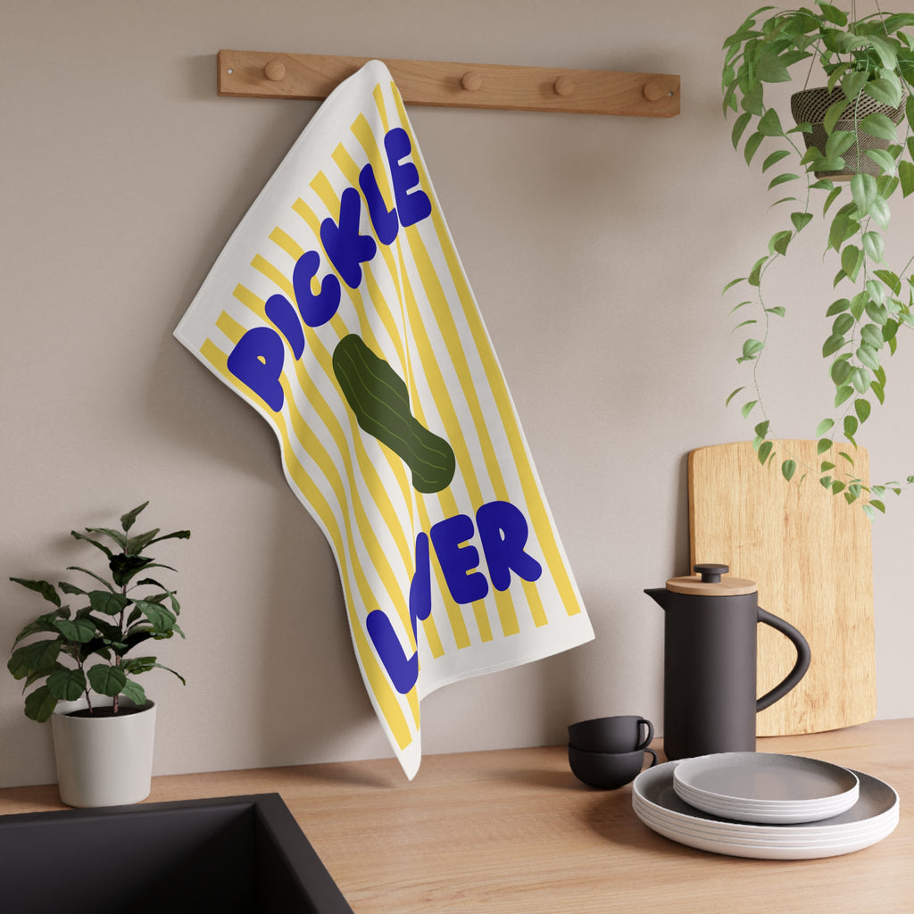 Pickle Lover Tea Towel, Striped Kitchen Dish Towel - Cotton/Poly Blend, Kitchen Hand Towel, Cooking Towel, Hostess Gift, Housewarming Gift,