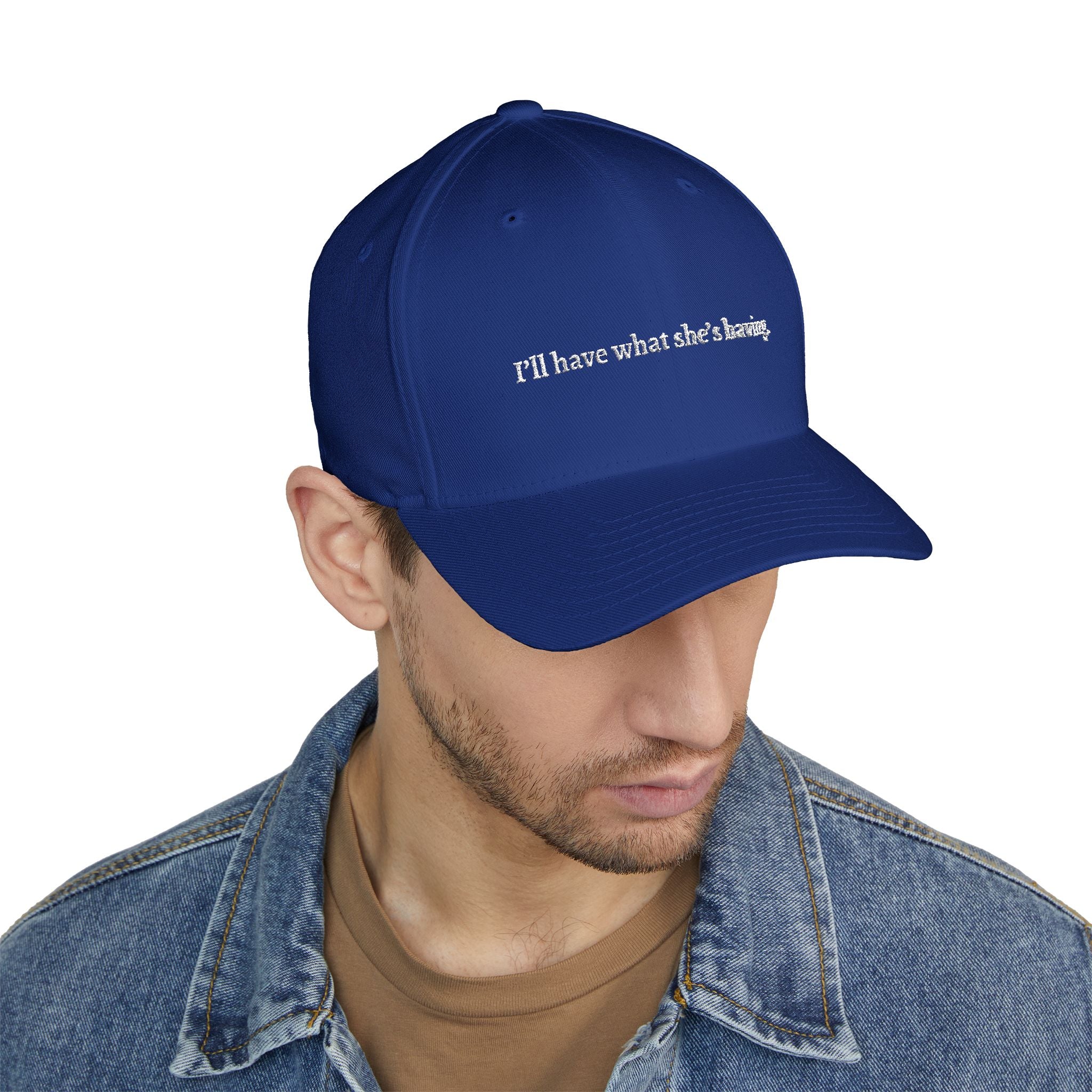 i'd have what she's having Embroidered Cap | Script Text Baseball Hat