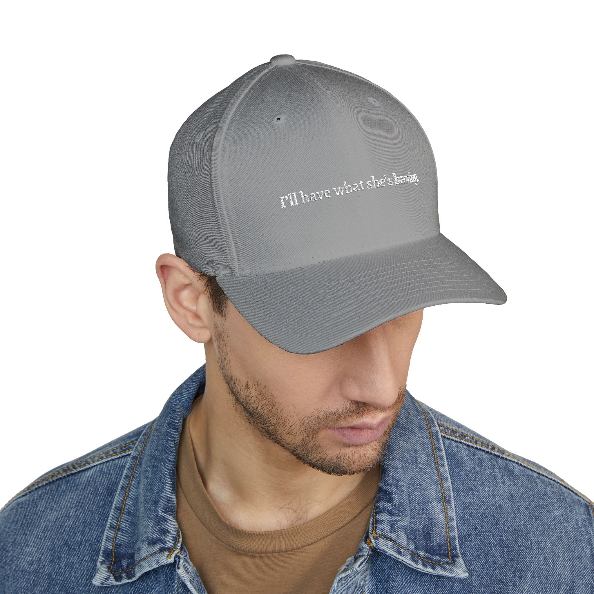 i'd have what she's having Embroidered Cap | Script Text Baseball Hat