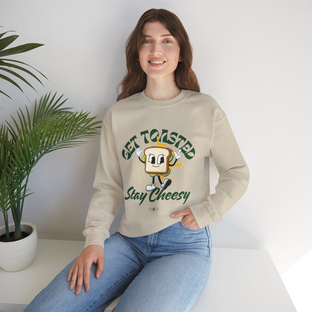 Get Toasted Stay Cheesy Sweatshirt, Cozy Graphic Crewneck, Cute Foodie Apparel, Funny Gift, Unisex Casual Wear