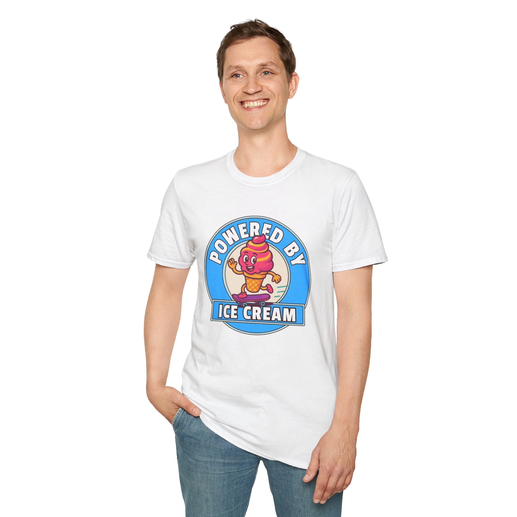 Powered by Ice Cream T-Shirt | Cute Cartoon Ice Cream Cone Logo