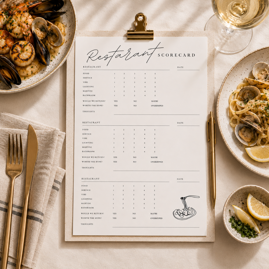 Restaurant Scorecard Printable – Fine Dining Review Tracker (Digital Download PDF)