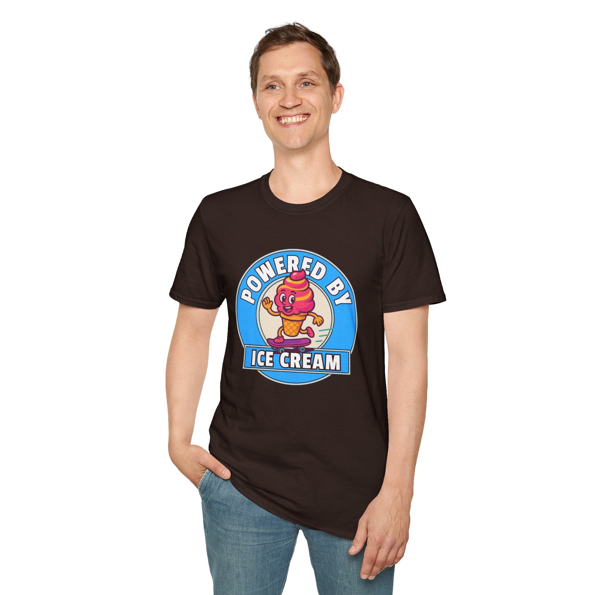 Powered by Ice Cream T-Shirt | Cute Cartoon Ice Cream Cone Logo