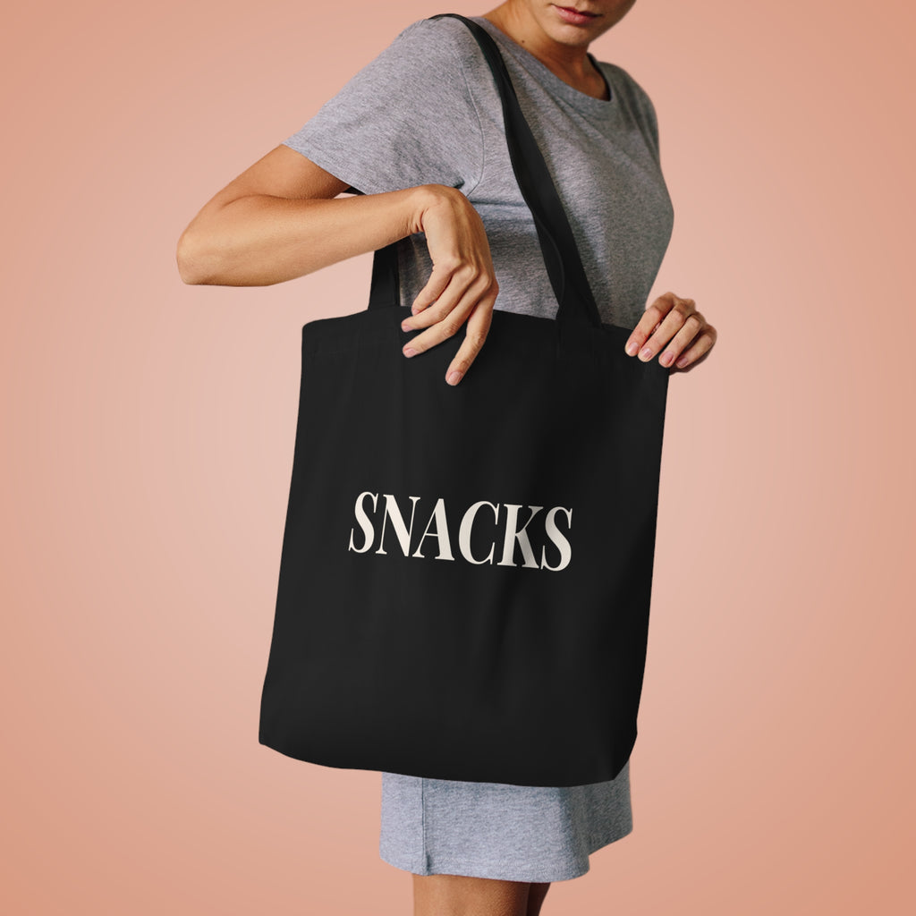 SNACKS Tote Bag - Black Cotton Grocery Market Tote
