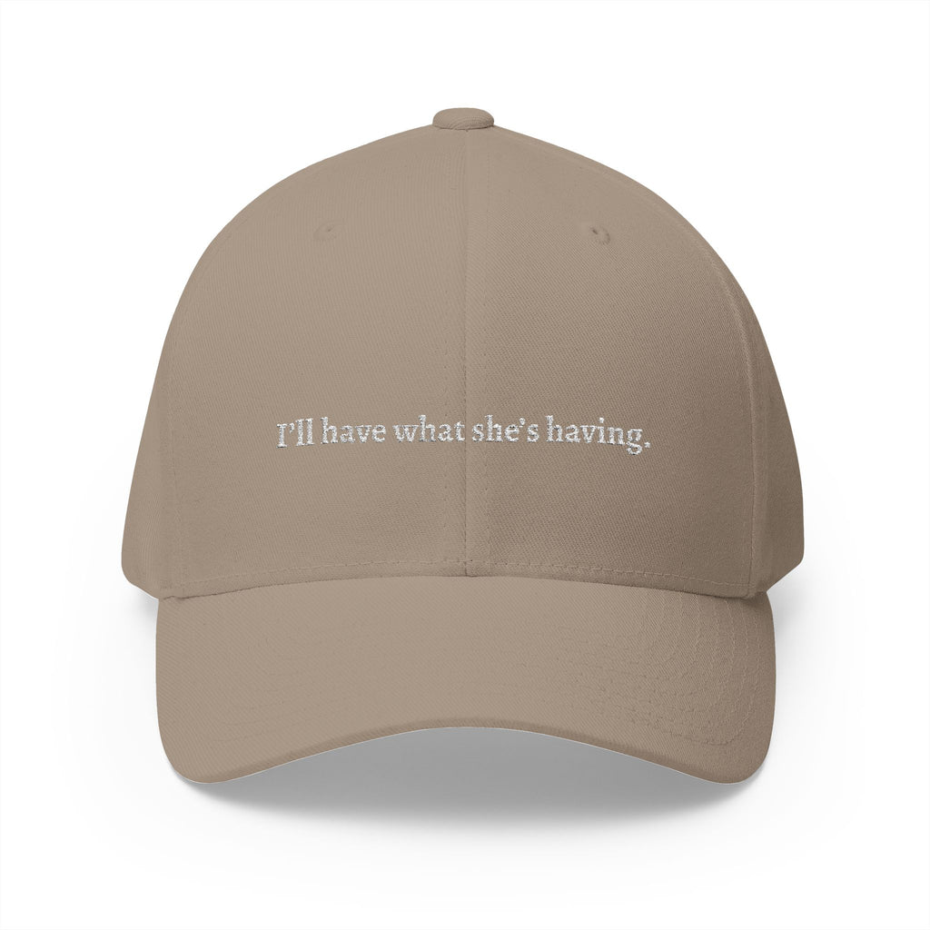 i'd have what she's having Embroidered Cap | Script Text Baseball Hat