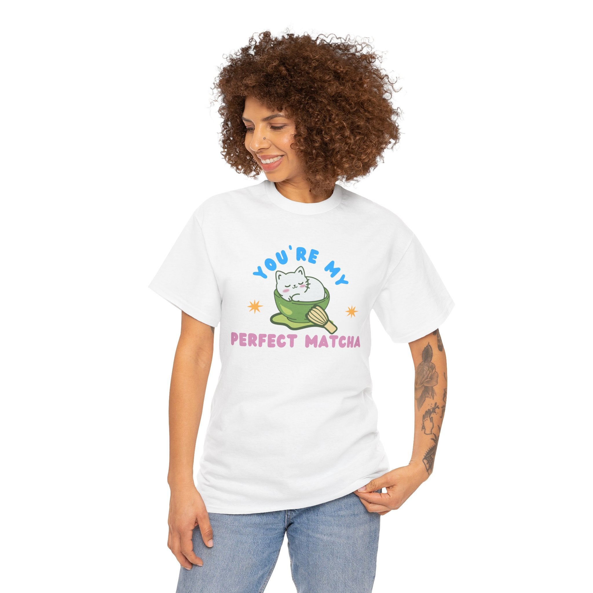Cat Matcha Tee, Cute Matcha T-shirt, Cat Lover Gift, Unisex Tee, Heavy Cotton Tee, Perfect Matcha Shirt