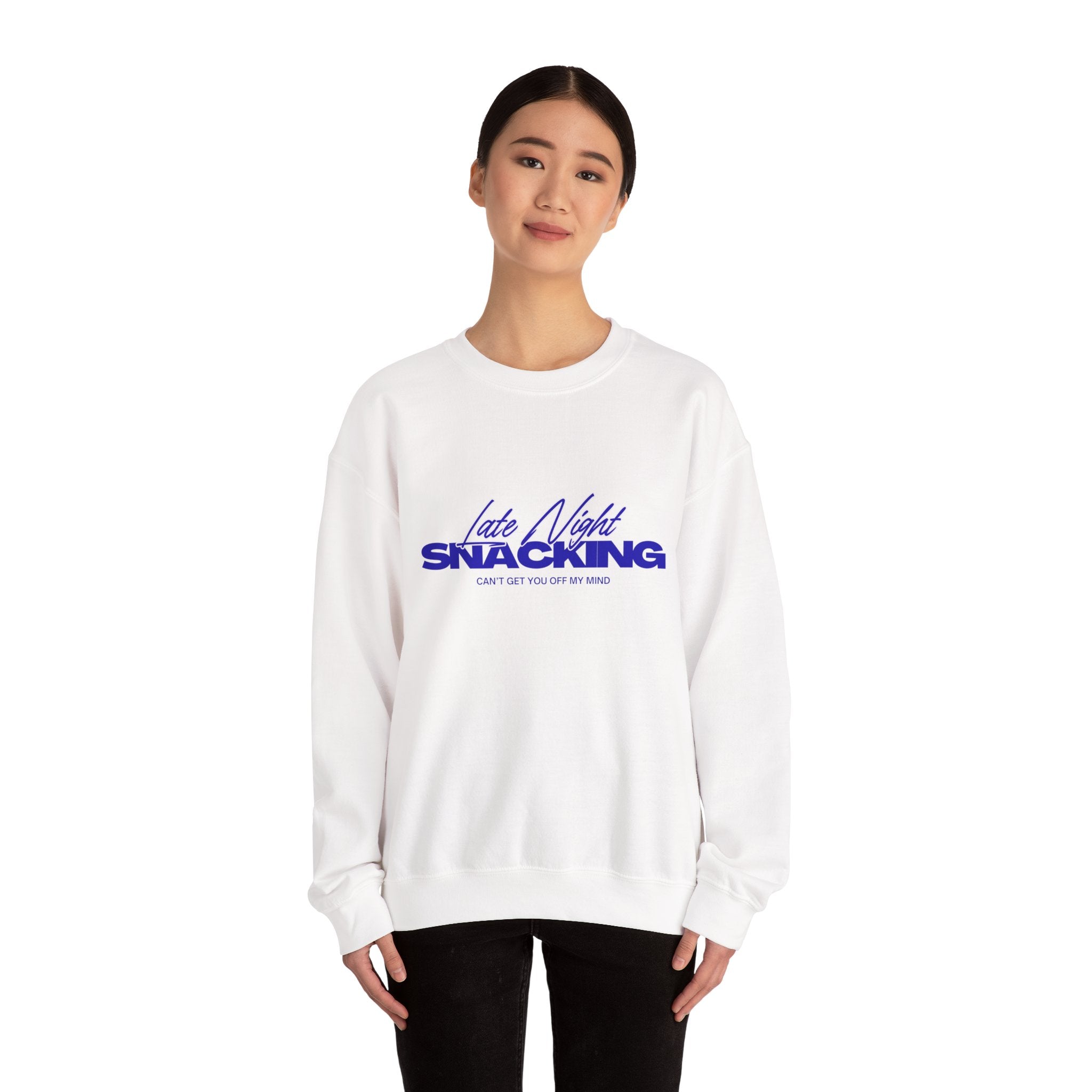 Late Night Snacking Retro Script Neon Blue Sweatshirt | Music Lyrics Snacks