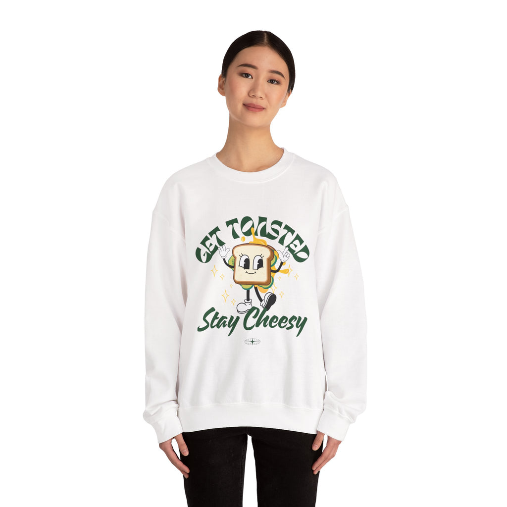 Get Toasted Stay Cheesy Sweatshirt, Cozy Graphic Crewneck, Cute Foodie Apparel, Funny Gift, Unisex Casual Wear