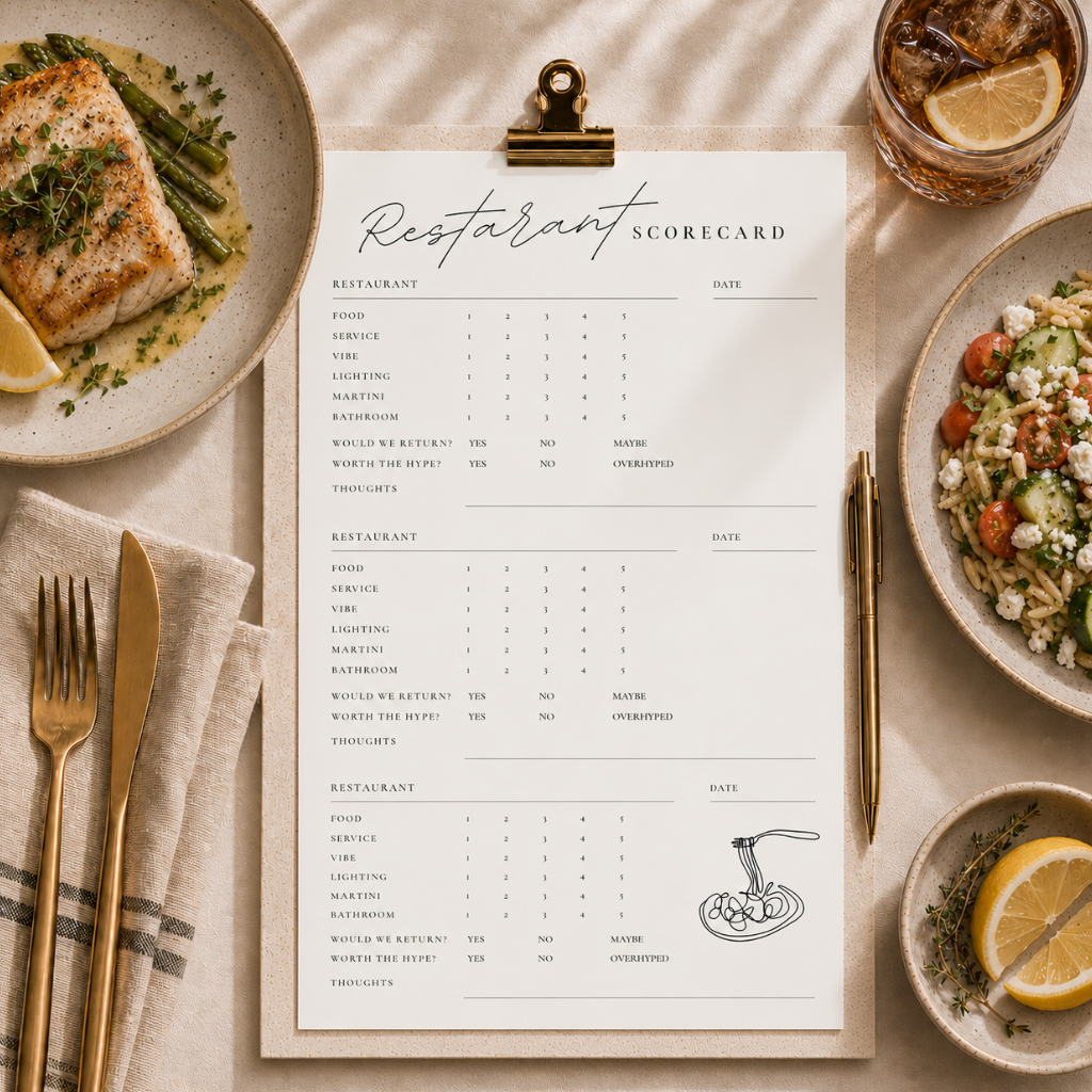 Restaurant Scorecard Printable – Fine Dining Review Tracker (Digital Download PDF)