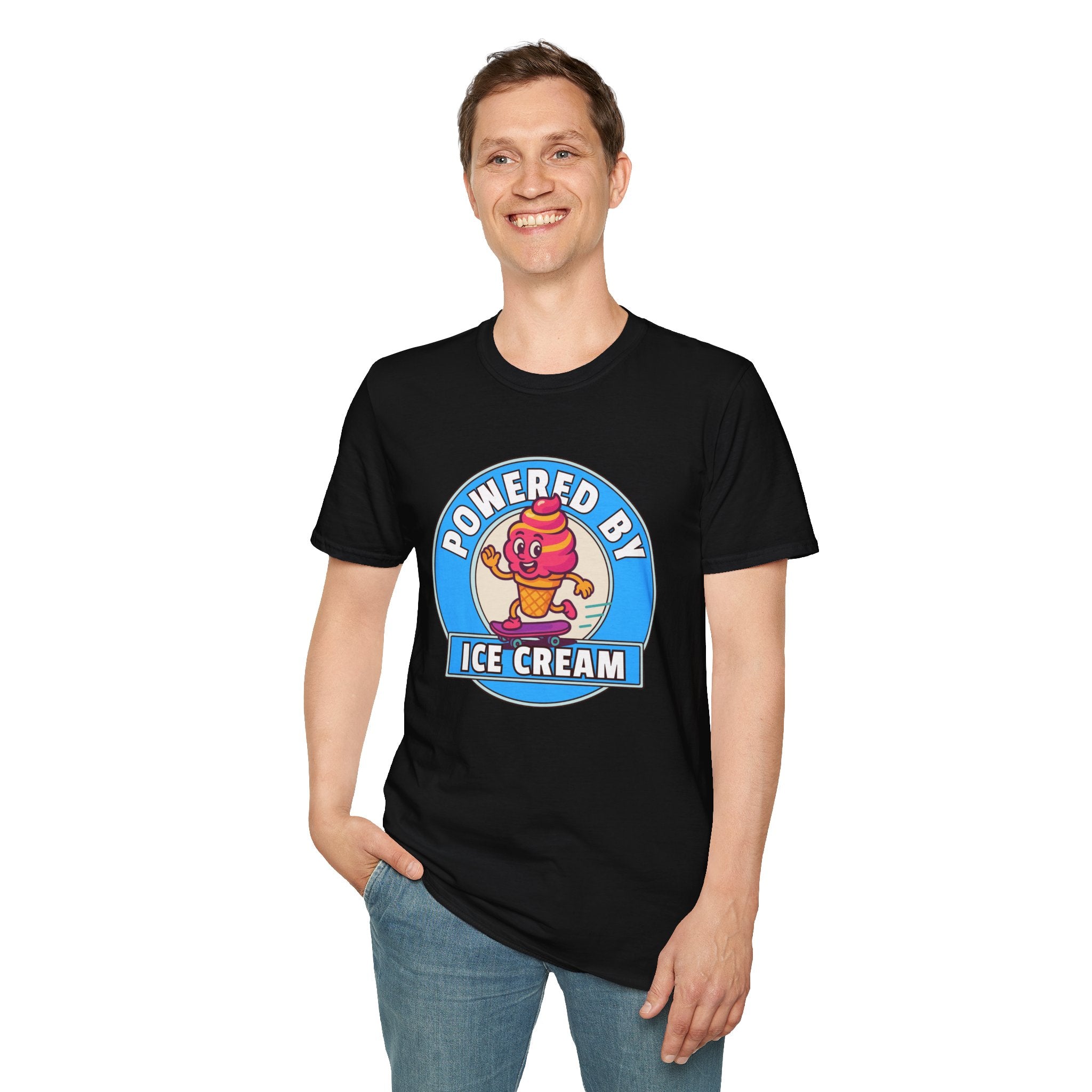 Powered by Ice Cream T-Shirt | Cute Cartoon Ice Cream Cone Logo
