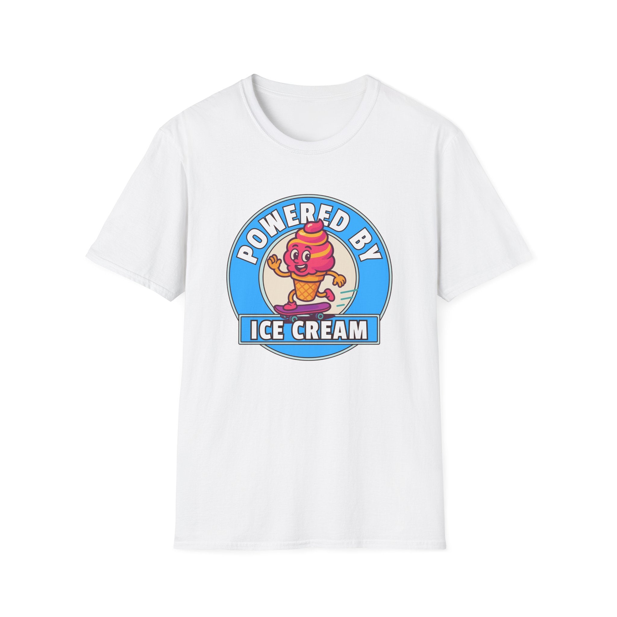 Powered by Ice Cream T-Shirt | Cute Cartoon Ice Cream Cone Logo