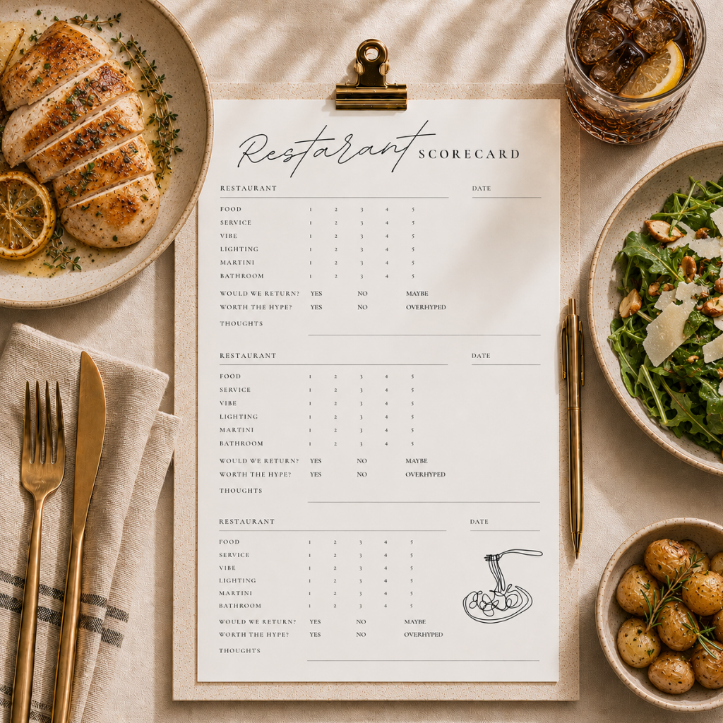 Restaurant Scorecard Printable – Fine Dining Review Tracker (Digital Download PDF)