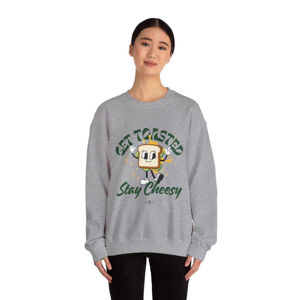 Get Toasted Stay Cheesy Sweatshirt, Cozy Graphic Crewneck, Cute Foodie Apparel, Funny Gift, Unisex Casual Wear