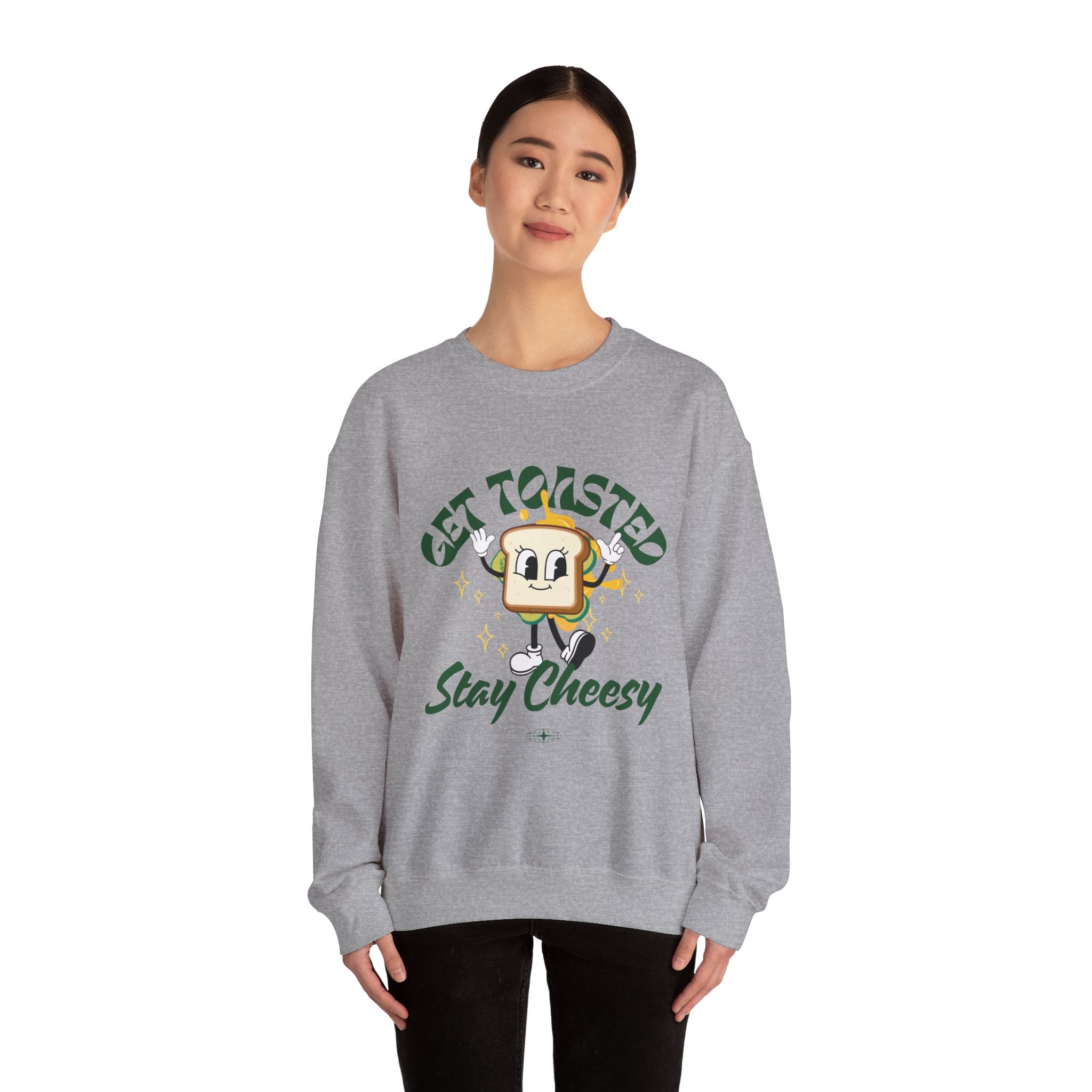 Get Toasted Stay Cheesy Sweatshirt, Cozy Graphic Crewneck, Cute Foodie Apparel, Funny Gift, Unisex Casual Wear