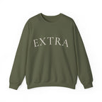 EXTRA Crewneck Sweatshirt - Minimal White Pullover with 'EXTRA' Text