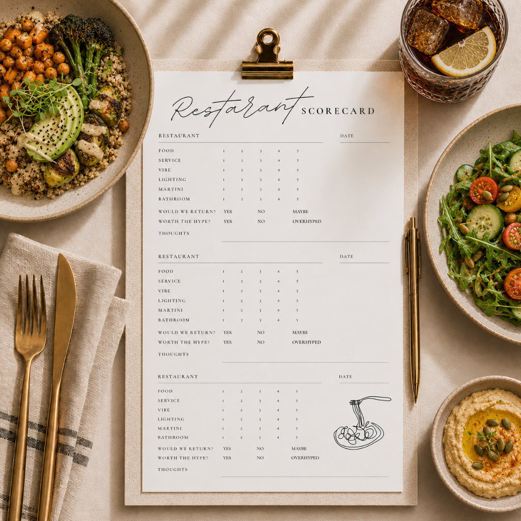 Restaurant Scorecard Printable – Fine Dining Review Tracker (Digital Download PDF)