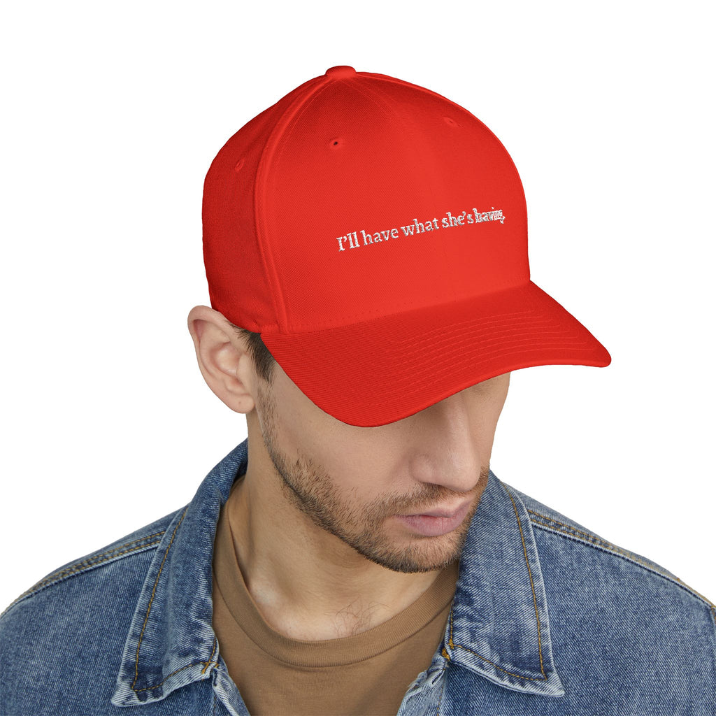 i'd have what she's having Embroidered Cap | Script Text Baseball Hat