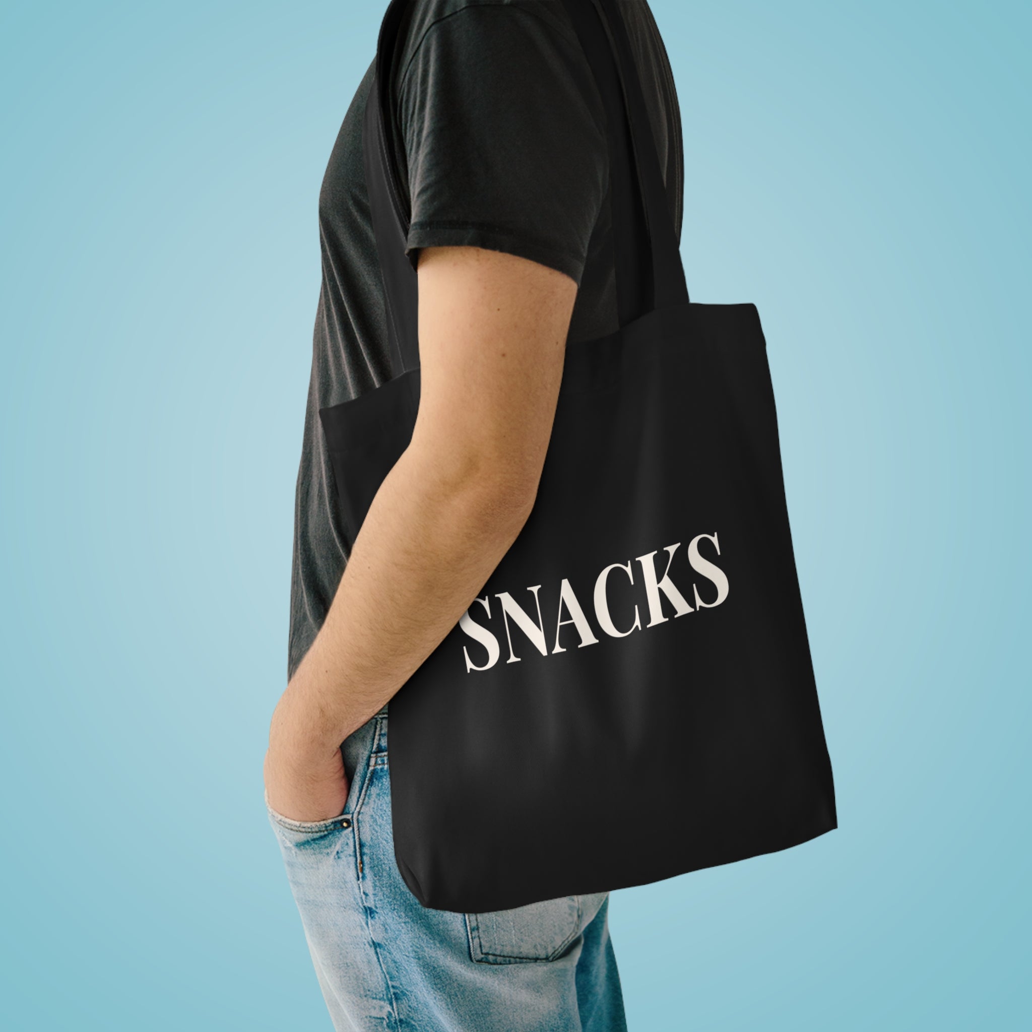 SNACKS Tote Bag - Black Cotton Grocery Market Tote
