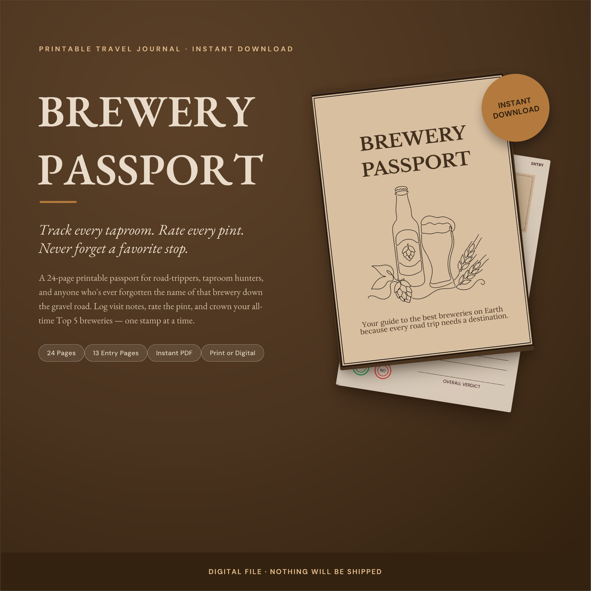 Brewery Passport Journal, Brewery Visit Tracker, Road Trip Gift (Digital Download)