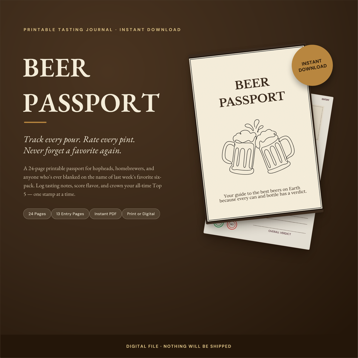 Beer Passport Tasting Journal, Craft Beer Tracker, Brewery Visit Log (Digital Download)