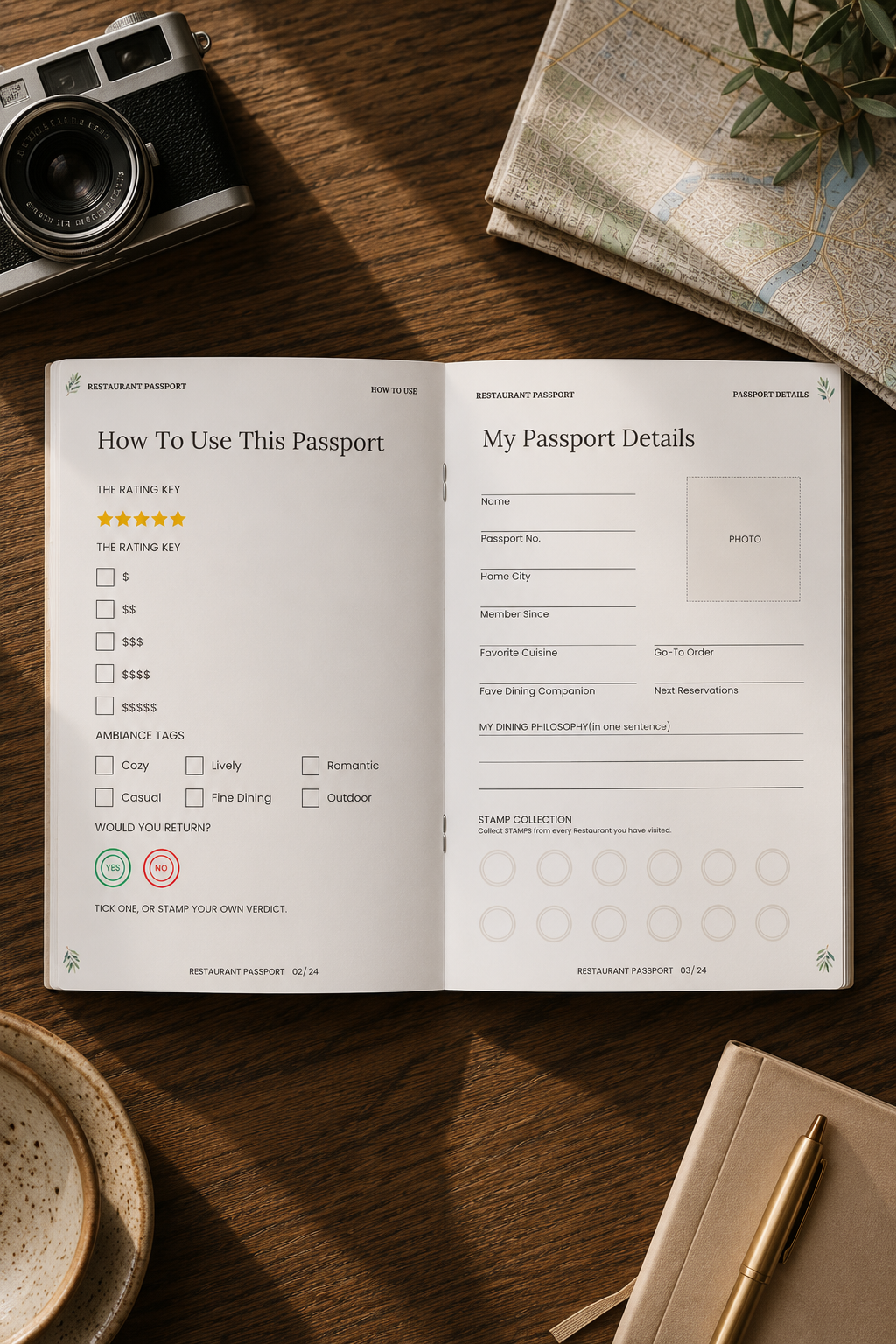 Restaurant Passport Printable, Foodie Travel Journal, Date Night Gift (Digital Download)
