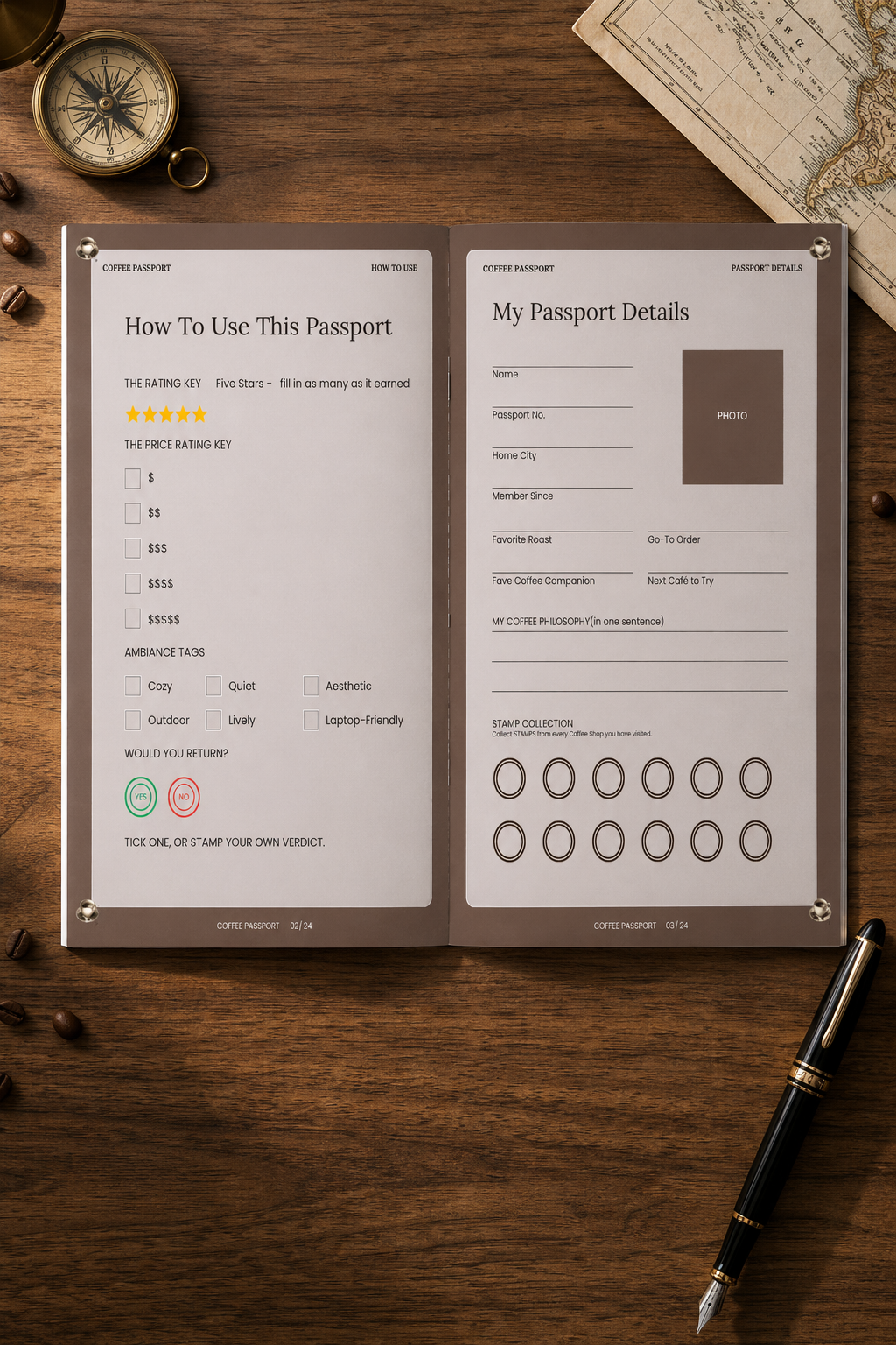 Coffee Passport Journal, Café Review Tracker, Coffee Lover Gift (Digital Download)