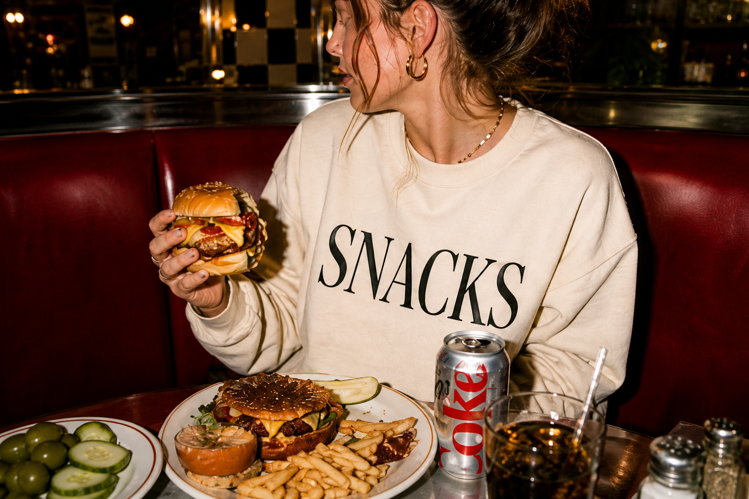 SNACKS Crewneck Sweatshirt — Minimal Foodie Graphic Pullover