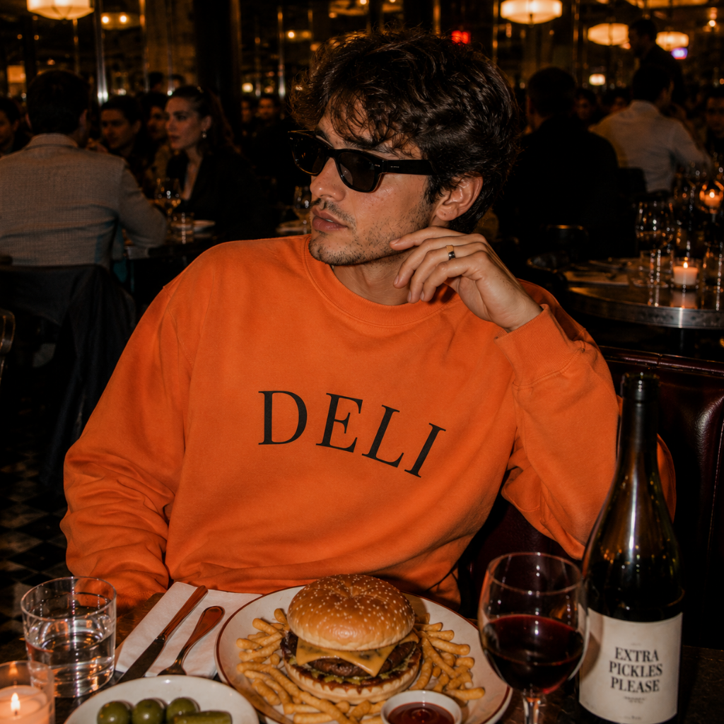 DELI Crewneck Sweatshirt – Minimalist White Pullover for Food Lovers