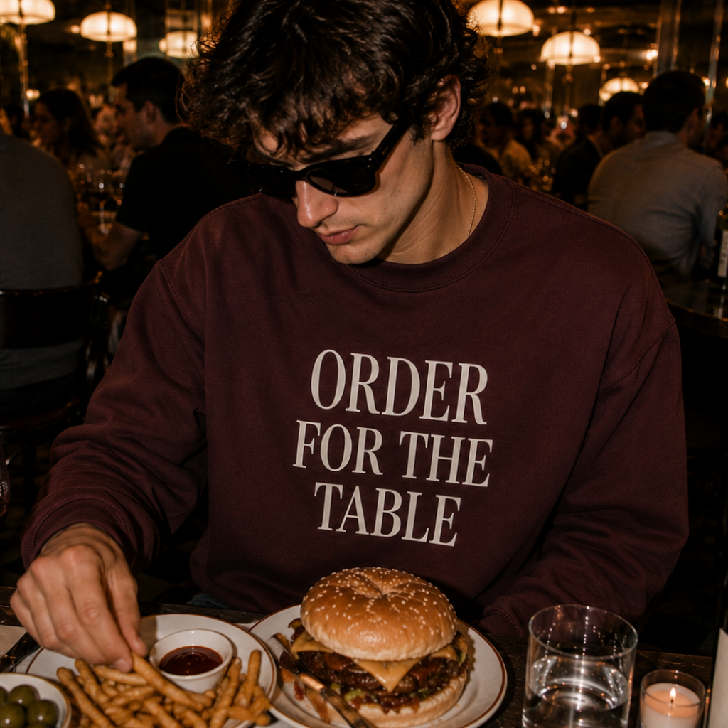 Crewneck Sweatshirt - "Order For The Table" Minimalist Dining Quote