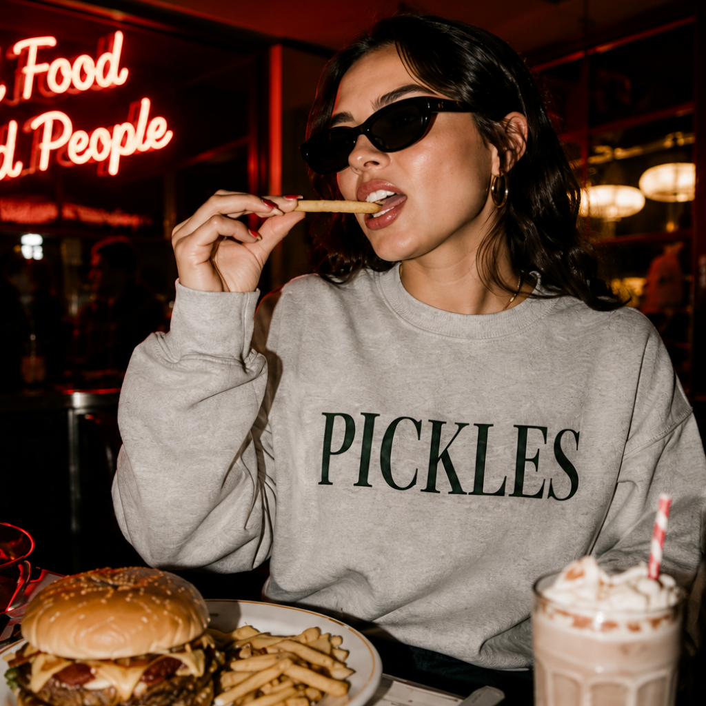Crewneck Sweatshirt - Minimal "PICKLES" Text Pullover