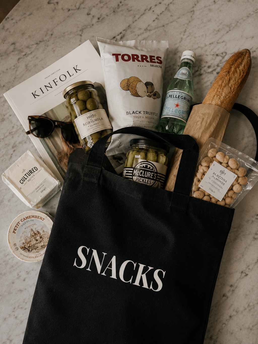 SNACKS Tote Bag - Black Cotton Grocery Market Tote