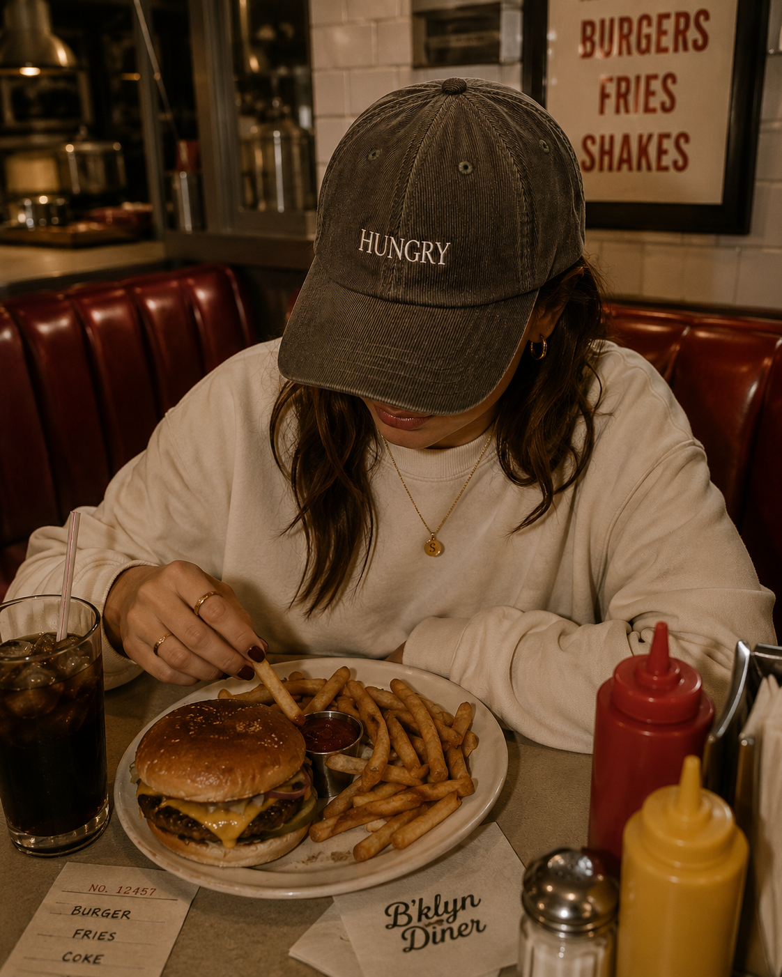 HUNGRY Embroidered Corduroy Cap - Vintage Rust Dad Hat