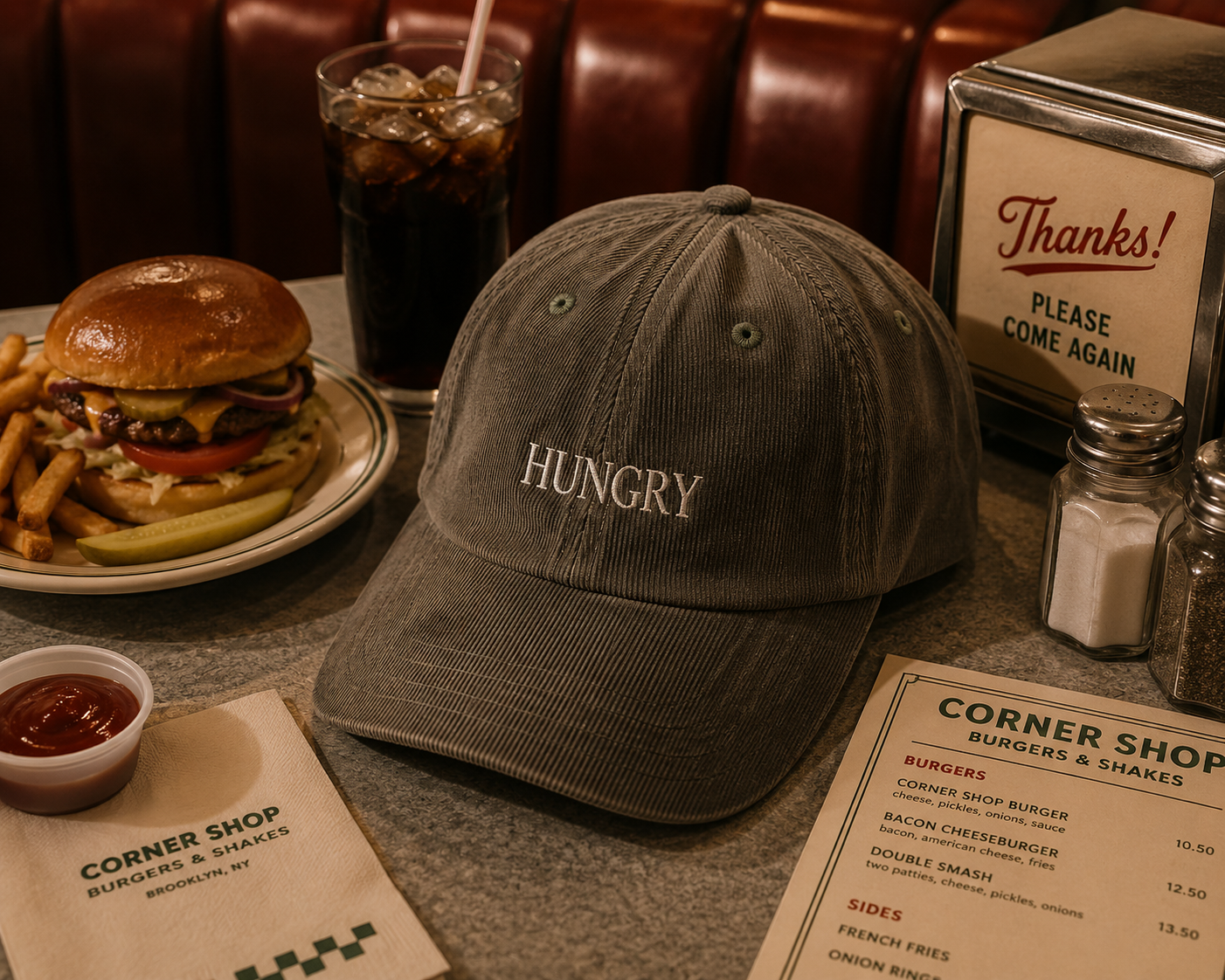 HUNGRY Embroidered Corduroy Cap - Vintage Rust Dad Hat
