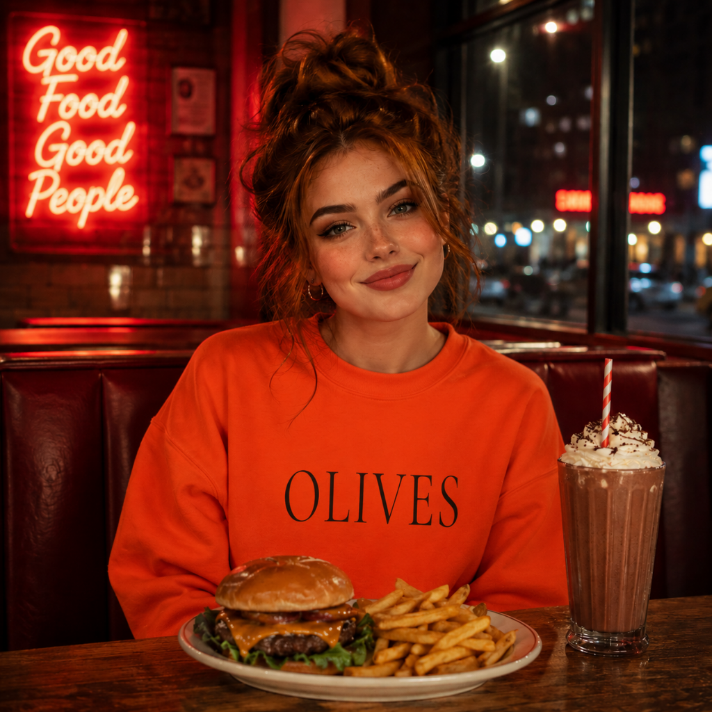 OLIVES Crewneck Sweatshirt - Minimalist Vegan Kitchen Tee for Food Lovers