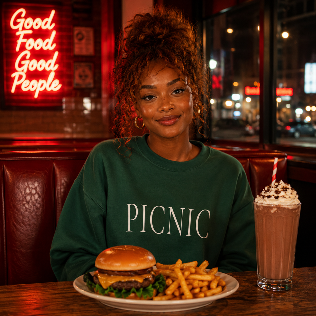 PICNIC Crewneck Sweatshirt - Minimalist White Graphic Pullover