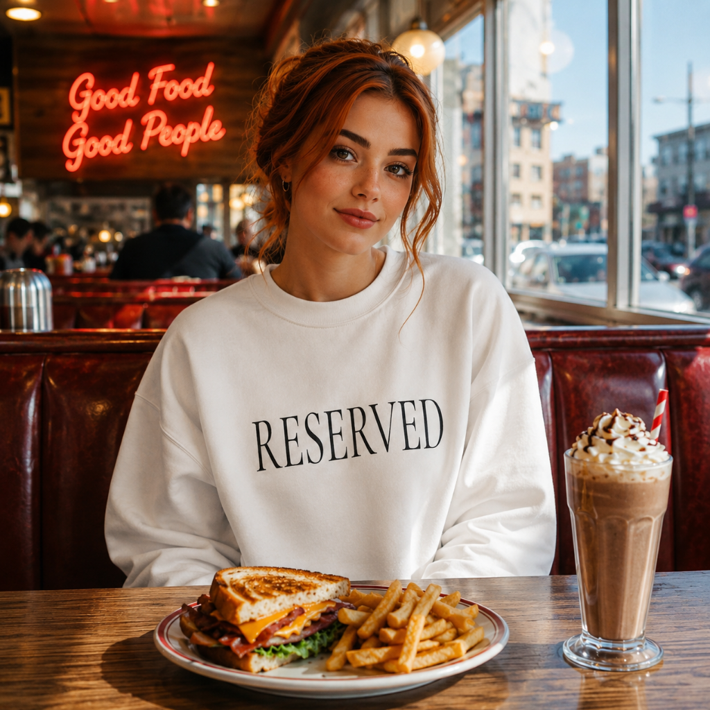 RESERVED Crewneck Sweatshirt - Minimalist White Pullover