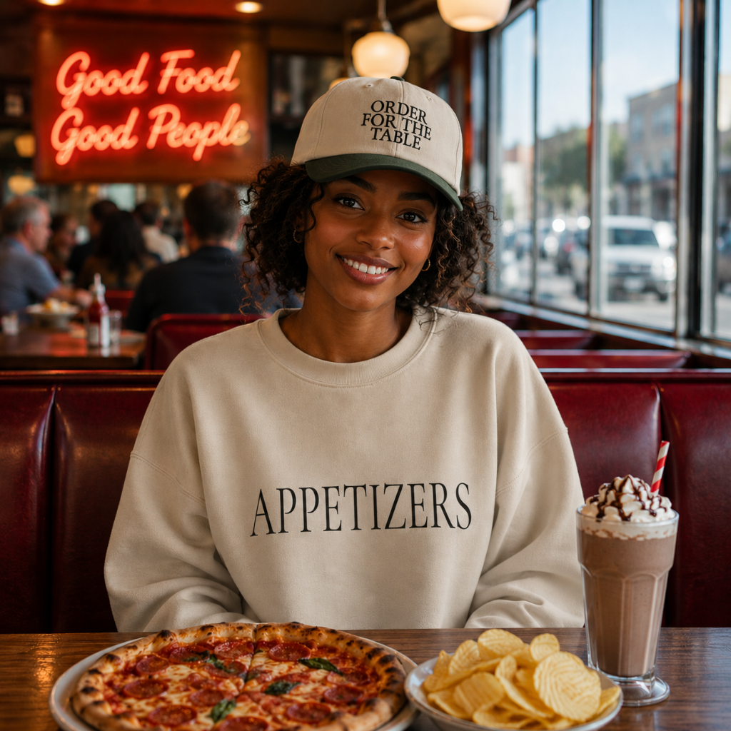 APPETIZERS Crewneck Sweatshirt - Minimalist White Graphic Pullover