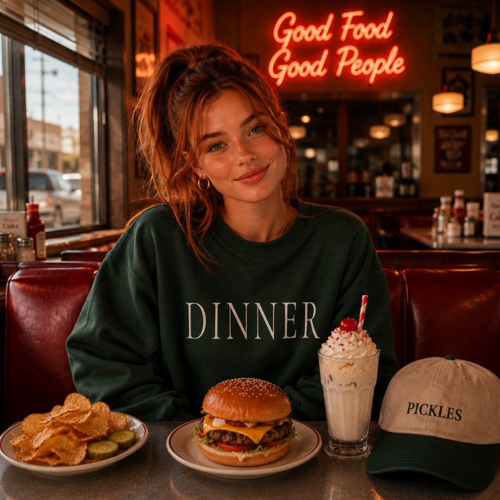 DINNER Crewneck Sweatshirt - Minimalist Text Pullover