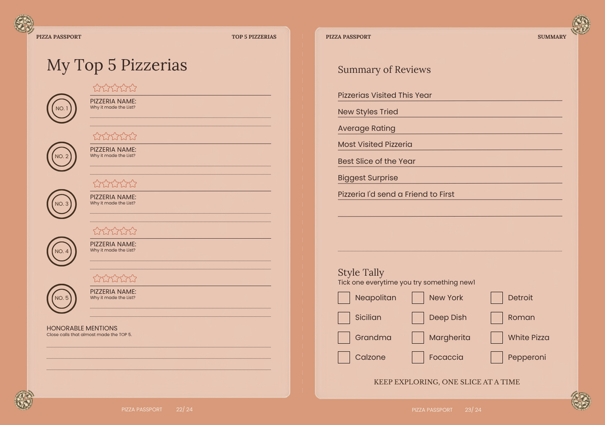 Pizza Passport Printable – Pizzeria Review Journal, Pizza Lover Gift, Digital Download