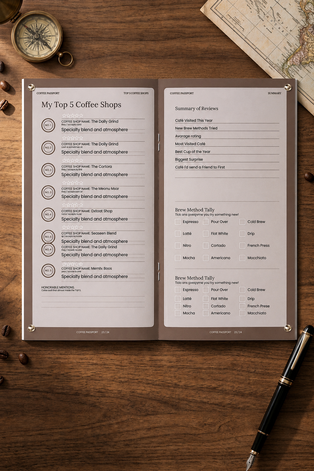Coffee Passport Journal, Café Review Tracker, Coffee Lover Gift (Digital Download)