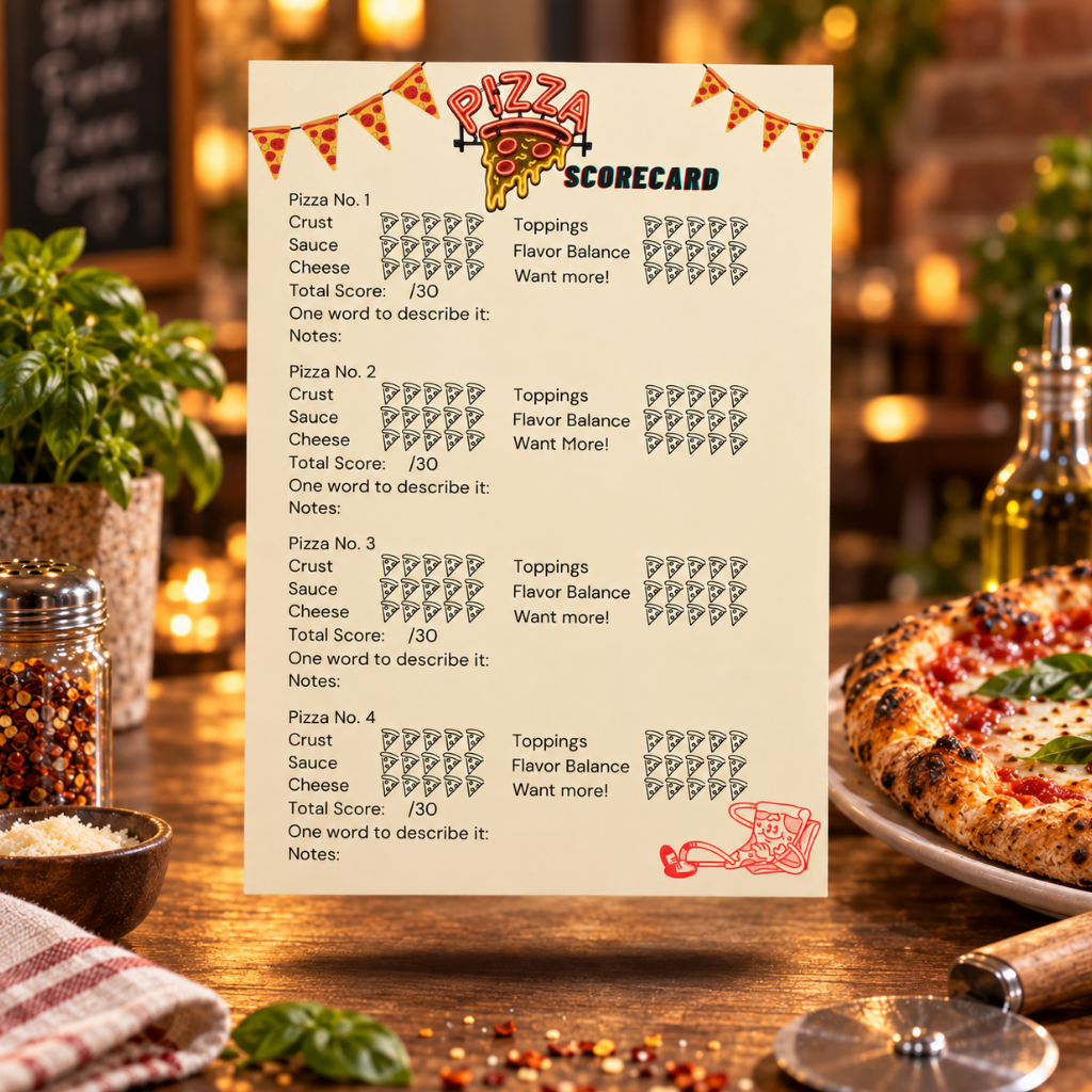 Pizza Tasting Scorecard, Party Game for Kids, Pizza Rating Sheet, Printable Instant Download PDF