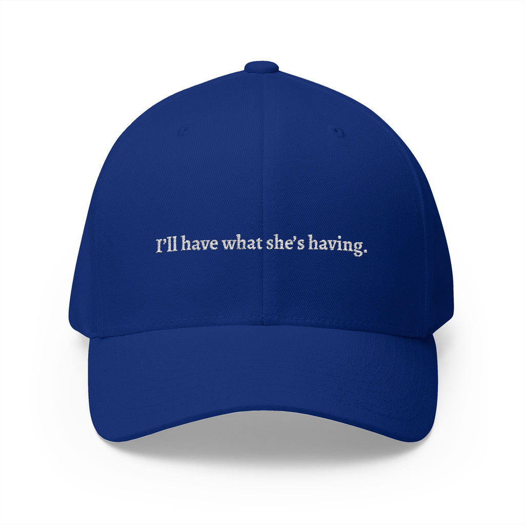 i'd have what she's having Embroidered Cap | Script Text Baseball Hat