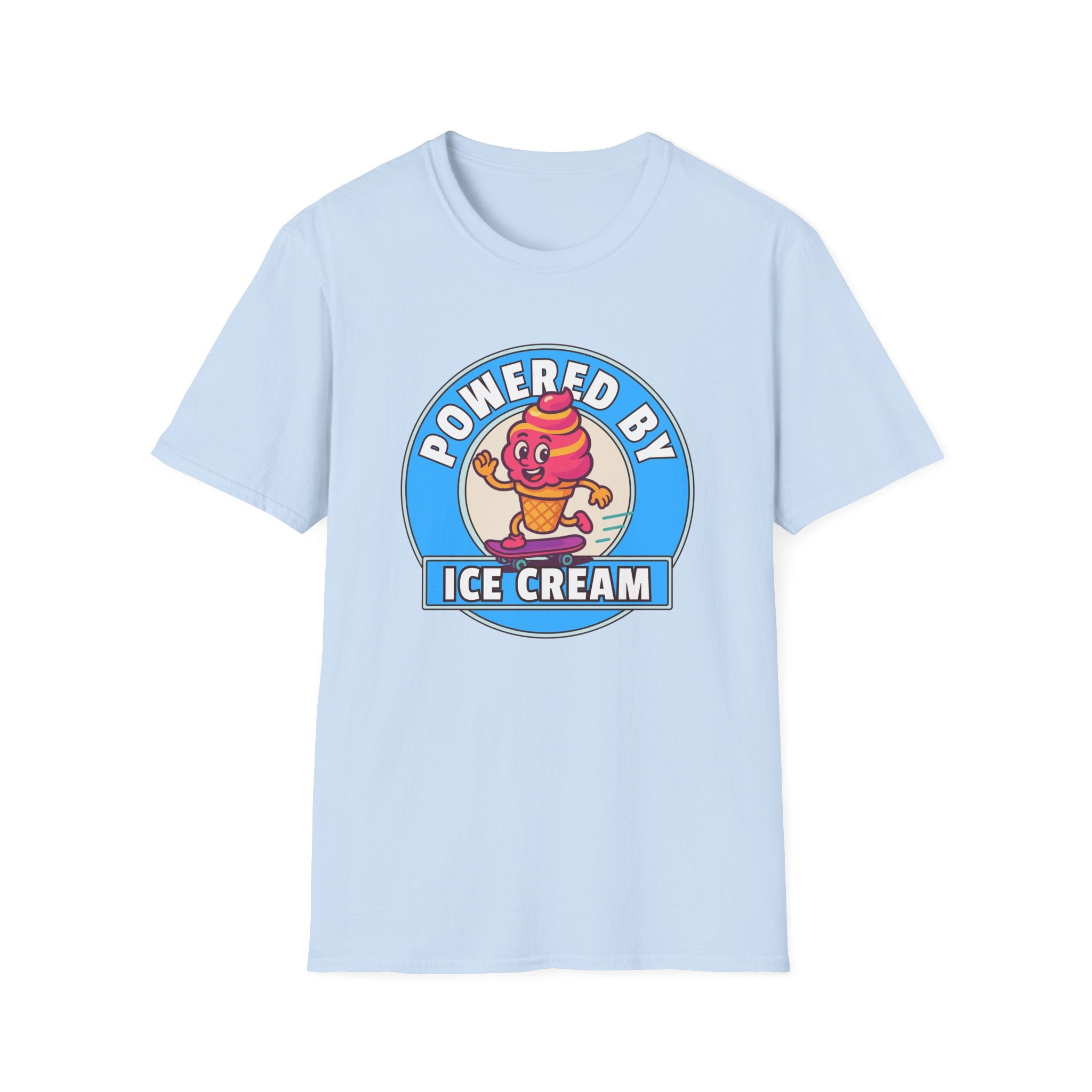 Powered by Ice Cream T-Shirt | Cute Cartoon Ice Cream Cone Logo